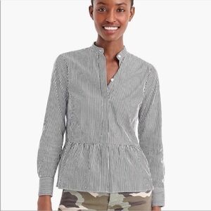 J. Crew Stripe Stretch Button-Up Shirt With Peplum Black White Size 8